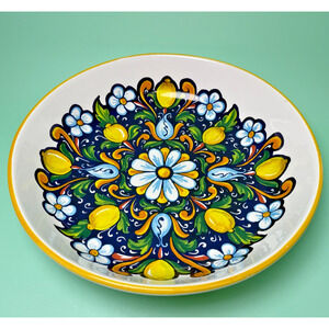 Italian Ceramic Pasta Bowl Nova Deruta Lemon Daisy Mediterranean Cobalt Blue